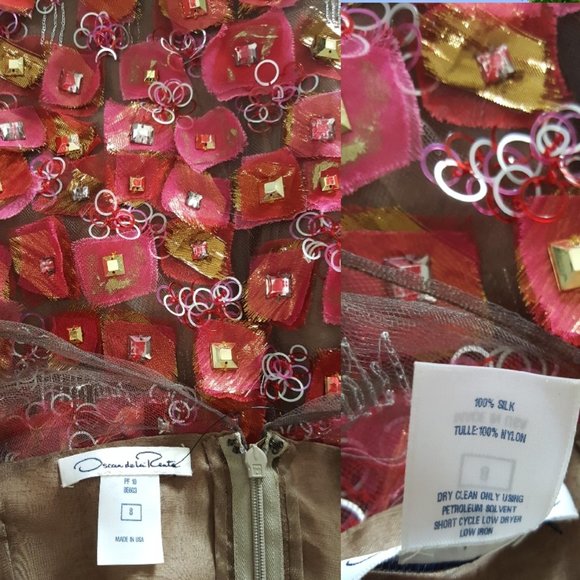 ◇$5,700 OSCAR DE LA RENTA GORGEOUS SILK CRYSTAL BEAD RUNWAY DRESS XL 18 - Picture 8 of 16